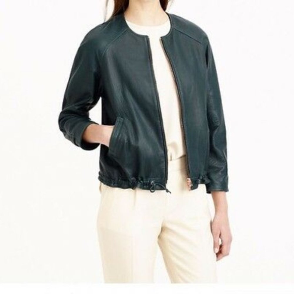 JCrew Collection Collarless Leather Jacket…